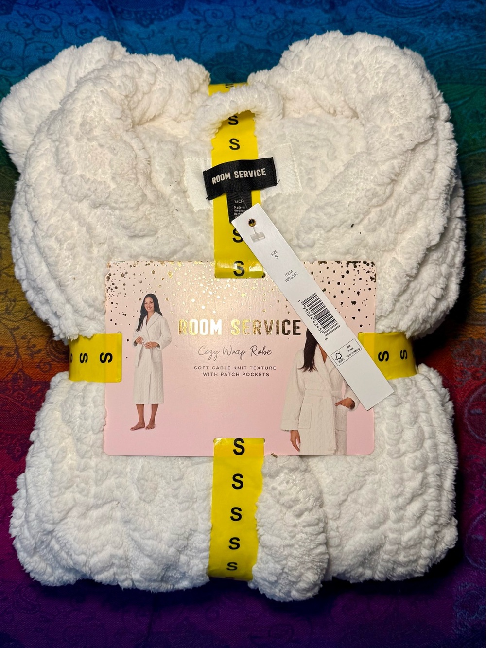 Room Service Cozy Wrap Robe in White - Soft Cable Knit